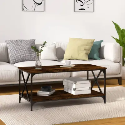 The Living Store Klubska mizica dimljen hrast 100x50x45 cm inžen. les in železo - Klubska Mizica