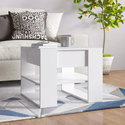 The Living Store Klubska mizica bela 55,5x55x45 cm konstruiran les - Klubska Mizica
