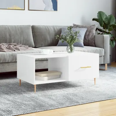 The Living Store Klubska mizica visok sijaj bela 90x50x40 cm inženirski les - Klubska Mizica