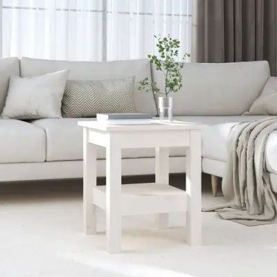 The Living Store Klubska mizica bela 35x35x40 cm trdna borovina - Klubska Mizica