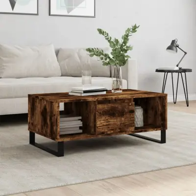 The Living Store Klubska mizica dimljeni hrast 90x50x36,5 cm inženirski les - Klubska Mizica