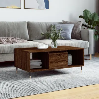 The Living Store Klubska mizica rjav hrast 90x50x36,5 cm inženirski les - Klubska Mizica
