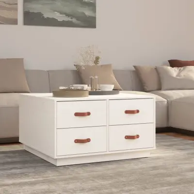 The Living Store Klubska mizica bela 80x80x45 cm trdna borovina - Klubska Mizica