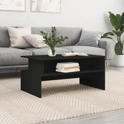 The Living Store Klubska mizica črna 90x55x42,5 cm inženirski les - Klubska Mizica