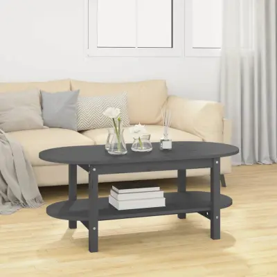 The Living Store Klubska mizica siva 110x55x45 trdna borovina - Klubska Mizica