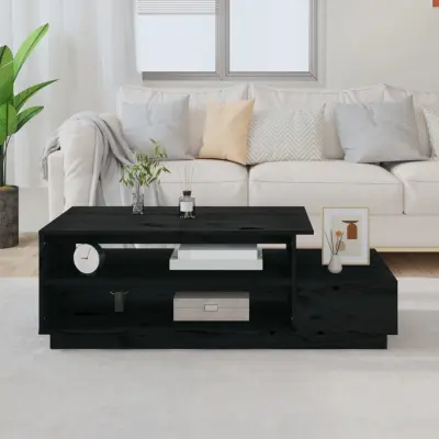 The Living Store Klubska mizica črna 120x50x40,5 cm trdna borovina - Klubska Mizica