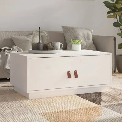 The Living Store Klubska mizica bela 80x50x35 cm trdna borovina - Klubska Mizica