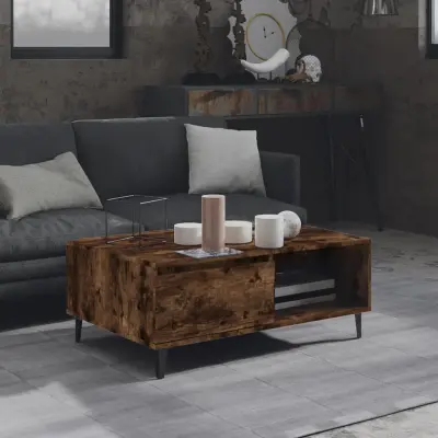 The Living Store Klubska mizica dimljeni hrast 90x60x35 cm iverna plošča - Klubska Mizica