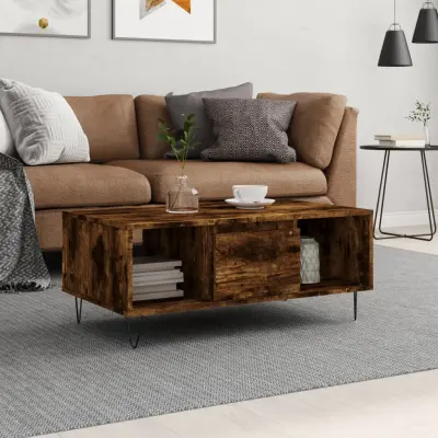 The Living Store Klubska mizica dimljeni hrast 90x50x36,5 cm inženirski les - Klubska Mizica