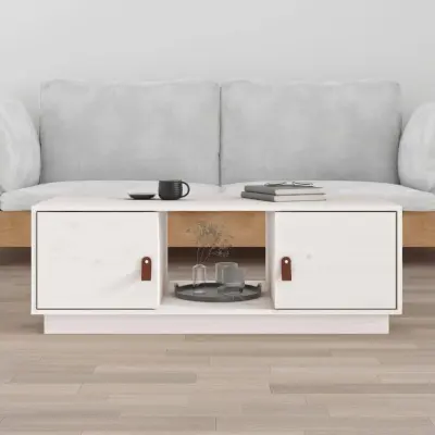The Living Store Klubska mizica bela 100x50x35 cm trdna borovina - Klubska Mizica