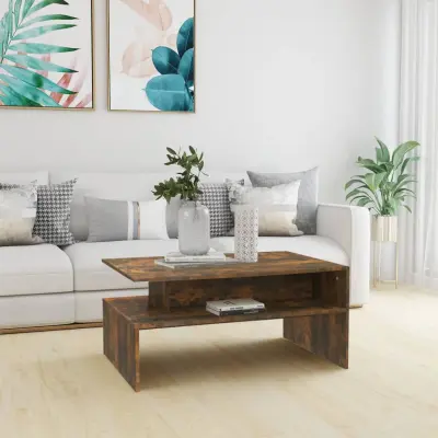 The Living Store Klubska mizica dimljeni hrast 90x60x42,5 cm konstruiran les - Klubska Mizica