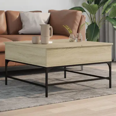 The Living Store Klubska mizica sonoma hrast 80x80x50 cm inžen. les in kovina - Klubska Mizica