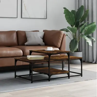 The Living Store Klubska mizica dimljeni hrast 102x60x45 cm inženirski les - Klubska Mizica