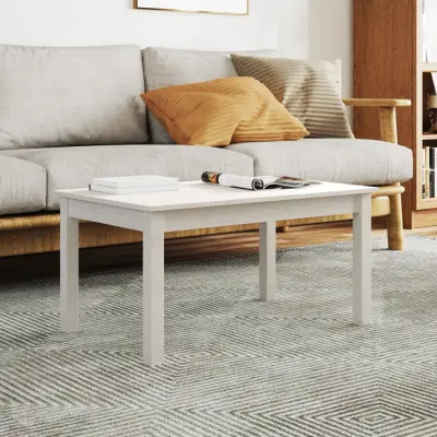 The Living Store Klubska mizica bela 80×50×40 cm trdna borovina - Klubska Mizica
