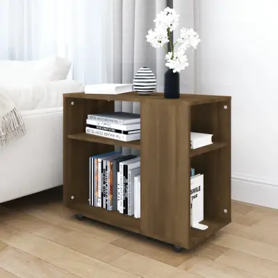 The Living Store Stranska mizica rjavi hrast 70x35x55 cm konstruiran les - Stranska Mizica