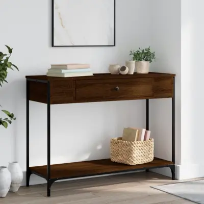 The Living Store Konzolna mizica rjav hrast 100x34,5x75 cm inženirski les - Konzolna Mizica