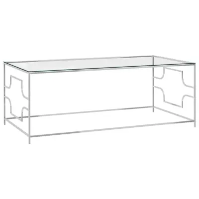 The Living Store Klubska mizica srebrna 120x60x45 cm nerjaveče jeklo in steklo - Klubska Mizica