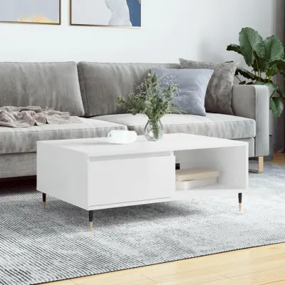 The Living Store Klubska mizica visok sijaj bela 90x60x35 cm inženirski les - Klubska Mizica