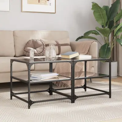 The Living Store Klubske mizice s črno stekleno površino 2 kos 50x50x45 cm jeklo - Klubska Mizica