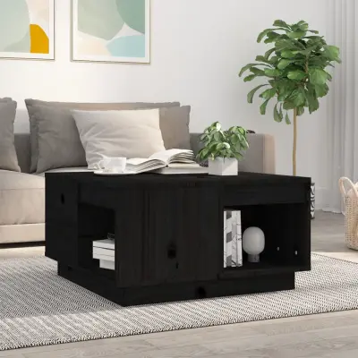 The Living Store Klubska mizica črna 60x61x32,5 cm trdna borovina - Klubska Mizica