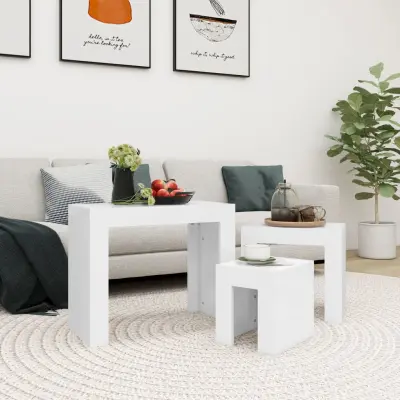 The Living Store Komplet klubskih mizic 3 kosi bela iverna plošča - Klubska Mizica