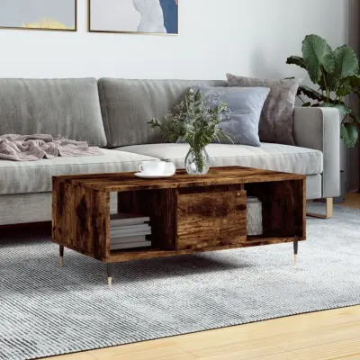 The Living Store Klubska mizica dimljeni hrast 90x50x36,5 cm inženirski les - Klubska Mizica