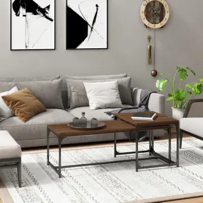 The Living Store Klubska mizica 2 kosa rjavi hrast inženirski les - Klubska Mizica