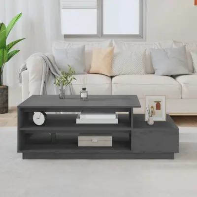 The Living Store Klubska mizica siva 120x50x40,5 cm trdna borovina - Klubska Mizica