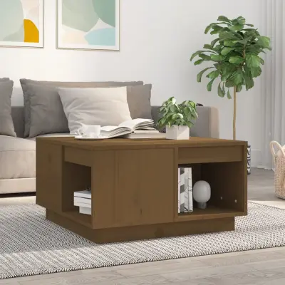The Living Store Klubska mizica medeno rjava 60x61x32,5 cm trdna borovina - Klubska Mizica
