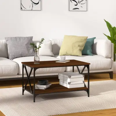 The Living Store Klubska mizica rjav hrast 80x50x45 cm inženirski les in železo - Klubska Mizica