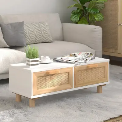 The Living Store Klubska mizica bela 80x40x30 cm inženirski les trdna borovina - Klubska Mizica