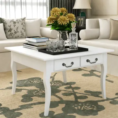 The Living Store Klubska mizica s 4 predali bela - Klubska Mizica