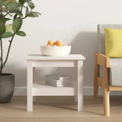 The Living Store Klubska mizica bela 45x45x40 cm trdna borovina - Klubska Mizica