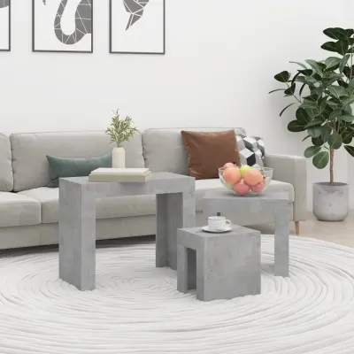 The Living Store Komplet klubskih mizic 3 kosi betonsko siva iverna plošča - Klubska Mizica