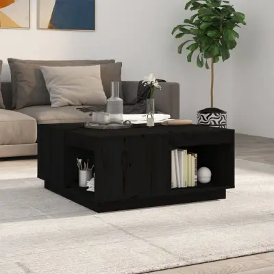 The Living Store Klubska mizica črna 80x81x36,5 cm trdna borovina - Klubska Mizica