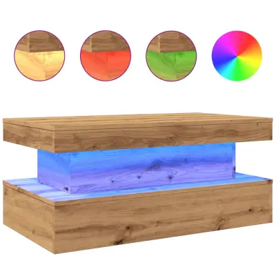 vidaXL Klubska mizica z LED lučkami artisian hrast 90x50x40 cm