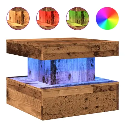 vidaXL Klubska mizica z LED lučkami starinski les 50x50x40 cm