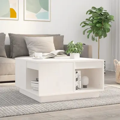 The Living Store Klubska mizica bela 60x61x32,5 cm trdna borovina - Klubska Mizica