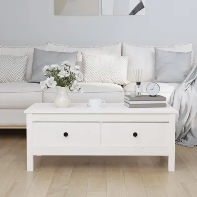 The Living Store Klubska mizica bela 100x50x40 cm trdna borovina - Klubska Mizica