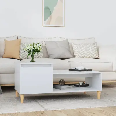 The Living Store Klubska mizica visok sijaj bela 100x50x45 cm inženirski les - Klubska Mizica