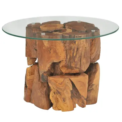 The Living Store Klubska mizice trdna naplavljena tikovina 60 cm - Klubska Mizica