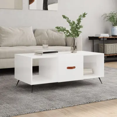 The Living Store Klubska mizica visok sijaj bela 102x50x40 cm inženirski les - Klubska Mizica