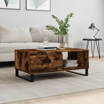 The Living Store Klubska mizica dimljeni hrast 90x50x36,5 cm inženirski les - Klubska Mizica