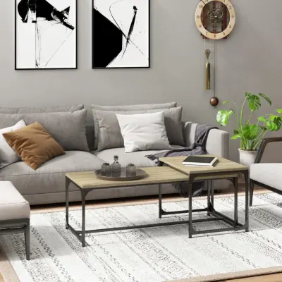 The Living Store Klubska mizica 2 kosa sonoma hrast inženirski les - Klubska Mizica