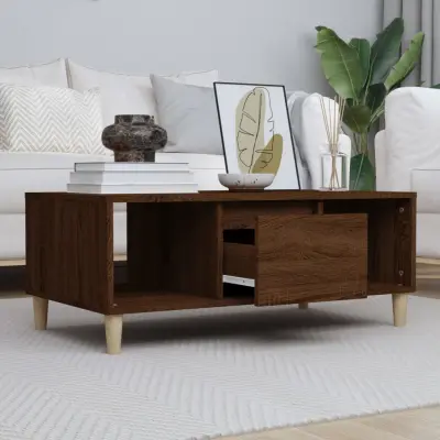 The Living Store Klubska mizica rjav hrast 90x50x36,5 cm inženirski les - Klubska Mizica