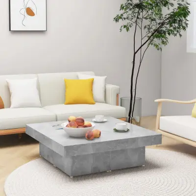 The Living Store Klubska mizica betonsko siva 90x90x28 cm iverna plošča - Klubska Mizica