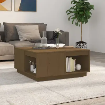 The Living Store Klubska mizica medeno rjava 80x81x36,5 cm trdna borovina - Klubska Mizica