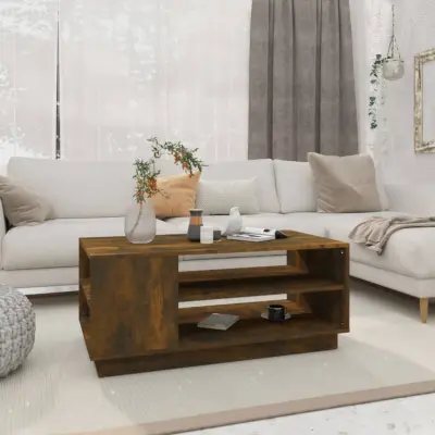 The Living Store Klubska mizica dimljeni hrast 102x55x43 cm iverna plošča - Klubska Mizica