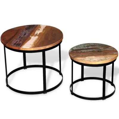 The Living Store Komplet klubskih mizic iz trdnega predelanega lesa 40/50 cm - Klubska Mizica