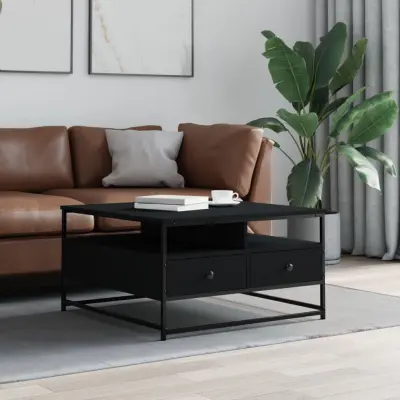 The Living Store Klubska mizica črna 80x80x45 cm inženirski les - Klubska Mizica